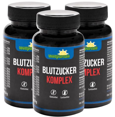 Wellpursan Blutzucker Komplex (180 Kapseln) - zur Unterstützung des Zuckerspiegels - Nahrungsergänzungsmittel für stabilen Blutzucker - Glukosespitzen vermeiden mit L-Carnitin, Vitamin D & Zink