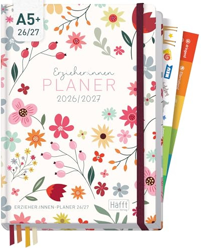 Häfft® Erzieher-Planer 2026/2027 Kita-Planer A5 Wild Flower | Pädagogischer Wochenplaner für Erzieherinnen, Stickern & 4 Lesebändchen und Kunstleder-Einband von Aug 2026 bis Aug 2027