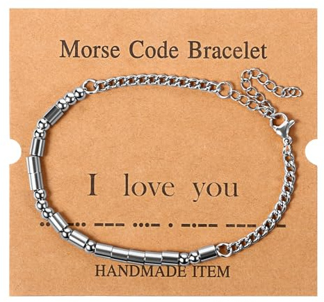 OIDEA Unisex Morse Code Armband: Ich Liebe Dich Armkette Edelstahl Silber Perlen Verstellbar Geschenk für Paare Pärchen Frauen Männer