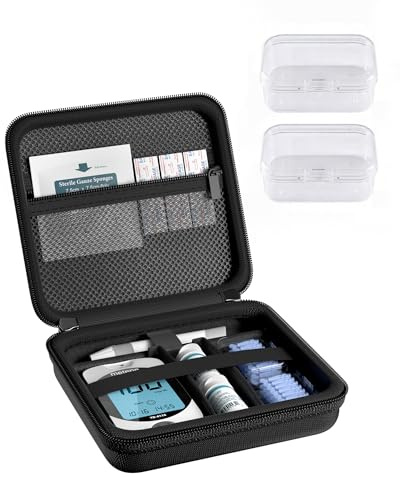 ProCase Diabetes Travel Case, Portable Diabetic Blood Sugar Test Kit Organizer, Protective Carrying Bag for Glucose Monitor, Test Strips, Lancets, Lancing Device & Alcohol Wipes with Small Boxes-Black