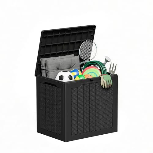 Amopatio 114L Gartenbox Wetterfeste Auflagenbox Kunststoff in Rattan-Optik, Abschließbare Kissenbox mit Tragegriffen, Outdoor Aufbewahrungsbox für Balkon, Terrasse & Poolzubehör, 56 x 41 x 50cm