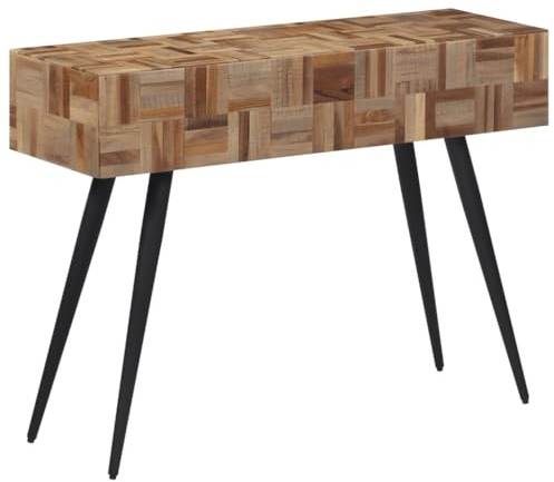 Zeehear Table console 110 x 34 x 80 cm en bois de teck recyclé massif avec structure en fer solide, table de couloir polyvalente pour salon et entrée