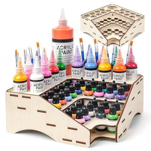 HOLDLEAF Wooden Paint Bottle Organiser for Tabletop Colours & Model Making 90° Corner with 55 Holes (Diameter 65/36/26/9 mm) Colour Organiser with Vallejo, Army Painter, AK (Module A)
