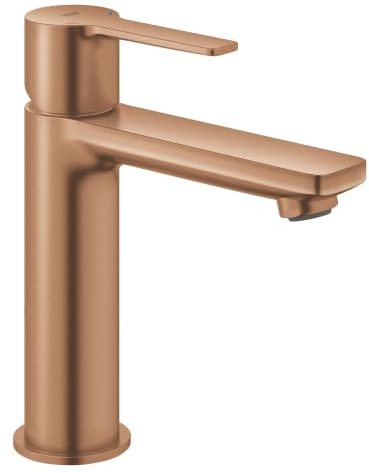 GROHE Lineare, Waschtischarmatur mit Push-Open Ablauf, 5l/min, Kupfer | Badarmatur 21cm hoch, Auslaufhöhe 12cm, Ausladung 13cm, hochwertige Keramikkartusche, einfache Montage (Kupfer, 23106DL1)