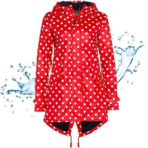 BMS Regenmantel 100% wasserdicht - rot mit weissen Punkten - 48