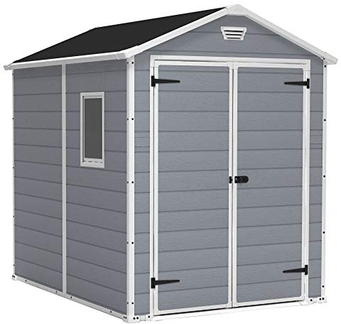SPIG9 Keter Manor Outdoor Shed 6 by 8 Grey & White