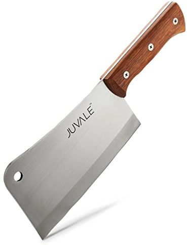 Juvale Meat Cleaver - 8-Inch Stainless Steel Blade, Wood Handle - Heavy-Duty Butcher Knife & Bone Cleaver for Beef Brisket, Meat Cutting & Chopping - Chopping Knife