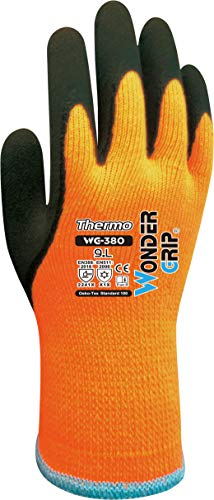 Wonder Grip WG-380 Thermo - Arbeitshandschuhe mit Frostschutz, doppelter Latexbeschichtung, Anti-Rutsch, Schutzhandschuh für sicheres Greifen, gr M / 8