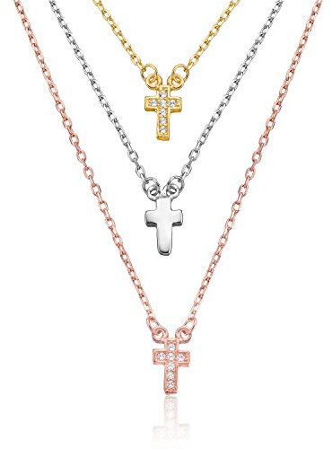 Karisma Collier 3 rangs – Argent 925/1000 3 couleurs de Croix or jaune or rose – Argent