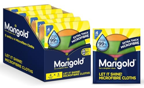 Marigold Let it Shine Extra Thick Microfibre Cloths, Multicolour, 5 Packs of 4 Cloths,18.5 x 3.8 x 20 cm