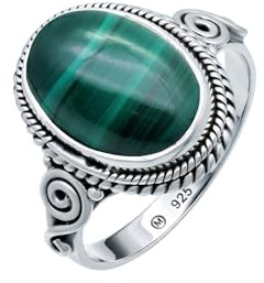 mantraroma Malachit Statement Ring Damen 925 Silber – Cabochon Vintage