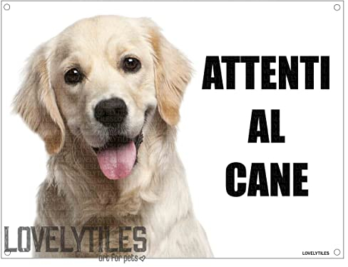 GOLDEN RETRIEVER attenti al cane mod 1 TARGA cartello IN METALLO (20X30)