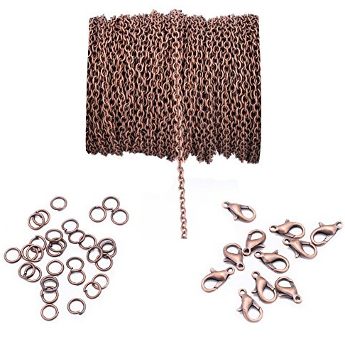 20ft 4x6mm Twisted Cross Chains Metal Cable Chain Link and 20pcs Lobster Clasp & 100pcs Open Jump Ring Jewelry Making Chain for DIY Making Bracelet Necklace (Red Copper)