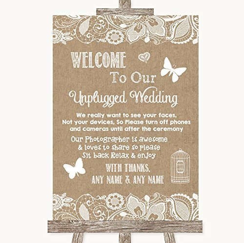 Burlap & Lace Wedding Sign Collection Burlap & Lace No Phone Camera Unplugged Wedding Sign