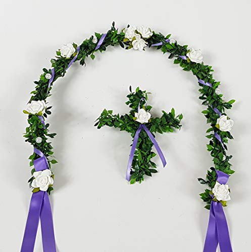 Ehrenplatz Ranke mit Kreuz Flieder Kommunion Konfirmation Tischdeko