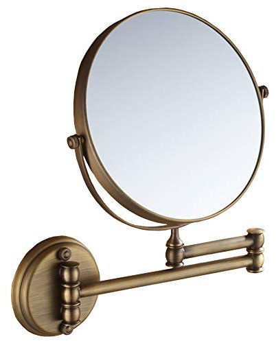 Hendalino Maquillage Miroir Salle de Bain Cuivre Cosmétique Muraux Miroir Décoratifs Mural Vintage Rond Miroir Double Face Grossissant x3 x1 Laiton Brossé Antique Ø20 cm