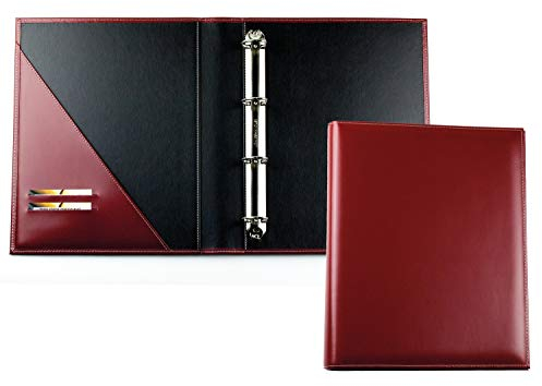 DELMON VARONE - Personalisierbare Dokumentenmappe DIN A4 Cambridge Top Grain Leder Rot, Echtleder Ringbuch Sammelmappe zum Abheften von Dokumenten, Urkunden & Akten, Ordner mit 3 Einsteckfächern