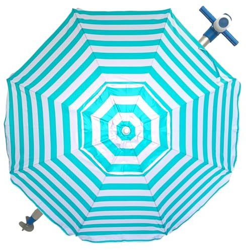 Pincho Sombrilla Playa Grande 200 cm, Antiviento Hasta 35 Km/h, Proteccion UV 50, Aluminio, 8+8 Varillas Fibra de Vidrio, Tubo 22-25 mm, Palo Reclinable, Montaje Rapido 30 Segundos, Bolsa Transporte