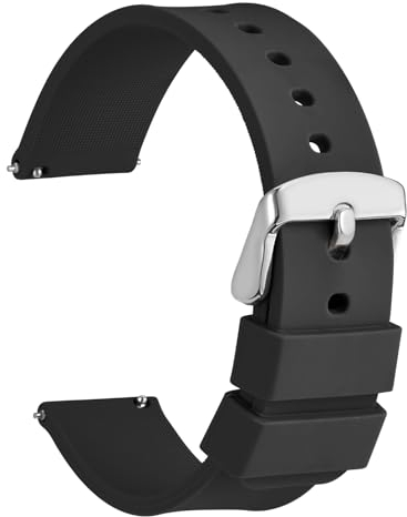 WOCCI 16mm Bracelet de Montre Silicone avec Boucle Argentée pour Femme et Homme (Noir)