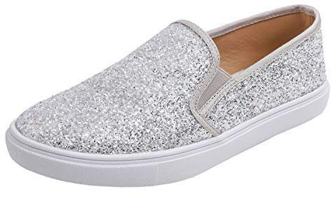 Feversole Women's Featured Glitter Sneaker,Sdamen Schuhe Slip On Sneakers Freizeit Atmungsaktive Fitness Turnschuhe Plattform Air Leichte Outdoor Walking Schuhe