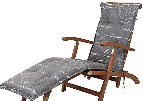 Kettler Polen KETTtex 2385 Auflage Deckchair Bali grau Schmetterlinge 190x49x6 cm (ohne Stuhl)