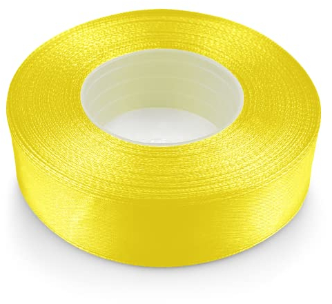 Netuno 1x Satinband Gelb 25 mm x 32 m Schleifenband Geschenkband farbig Dekoband gelbes Stoffband Satinrolle Satinbänder gelbe Schleife Geschenk Verpacken Satinband Rolle yellow ribbon silk