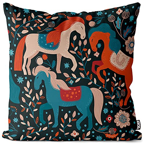 VOID Pferde Pflanzen Blumen Kissenbezug Kissenhülle Sofakissen Kissen Deko Ostern Outdoor-Kissen Dekokissen, Kissen Größe:40 x 40 cm