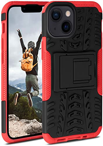 ONEFLOW Tank Case für Apple iPhone 13 mini Hülle Outdoor, stabile Panzerhülle mit Kamera und Display Schutz, sichere Handyhülle, TPU Handy Schutzhülle mit Ständer, Rot Schwarz