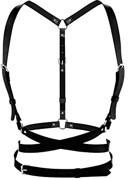 TOFBS Punk Leder Körperkette Harness Gürtel Körper Brust Kette Schwarz Gothic Weste Gürtel Verstellbare Körperschmuck für Frauen Mädchen Cosplay Party Rave Halloween Kostüm (#2)