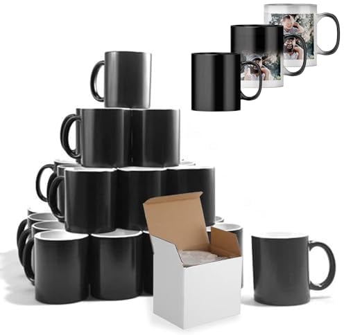 Yoshome Heat Sensitive Color Changing Coffee Mugs-11oz Personalised Black Heat Colour Magic Change Mug for Sublimation Blank Heat Press Printing Gloss Mugs with Gift Box (12)