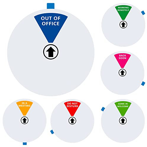 Bürotür-Schild, „Do Not Disturb“ („Bitte nicht stören“), „Come in, Welcome“ („Komm rein, willkommen“), „Out of Office“ („Nicht im Büro“), „In a Meeting“ („In einer Besprechung“), „Back Soon“ („Bin