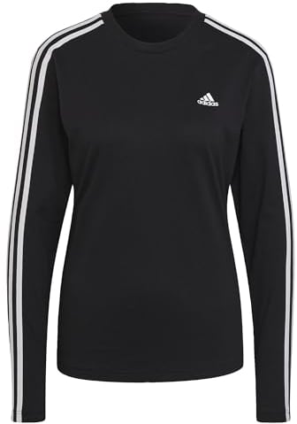 adidas Damen Essentials 3-Stripes Long Sleeve Tee, Black/White, L