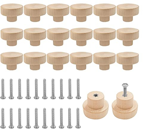 CYH Möbelknöpfe Holz - 20 Stück Holz tür Schubladengriffe - Schrankknöpfe Holzgriffe für Schränke und Schubladen - Runde Holzknöpfe - 25 x 35 mm