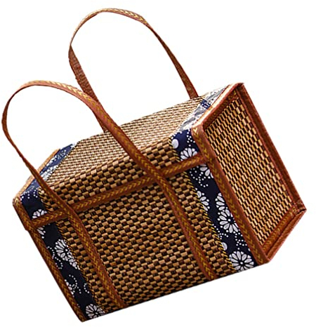 Seegras Korb Mit Deckel Picknickkorb Obstkorb Rattan Korb Einkaufskorb Weidenkorb Geflochtener Korb mit Deckel Henkelkorb Präsentkorb Geschenkkorb Aufbewahrungskorb