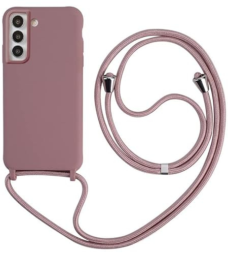 Keteen handyband hülle für Samsung Galaxy S21 FE Handyhülle mit Band Slim Silikon S21 FE hülle mit Abnehmbar Kordel Stossfest Bumper Cover zum Umhängen Necklace Handyhülle für Samsung S21 FE-Pink