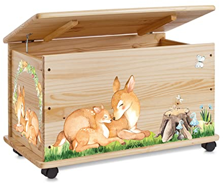 Farbklecks Collection Spielzeugkiste Reh - Spielzeugkiste Holzkiste Kinderzimmer Deko personalisierbar