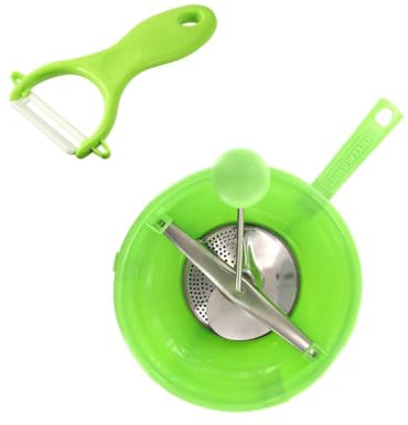 Fackelmann 9982550 2-teiliges Set für Püree, Keramikschäler, Gemüsemühle, manuell, Kunststoff, Edelstahl, Keramik, zufällige Farbauswahl, 13 cm und 24 cm