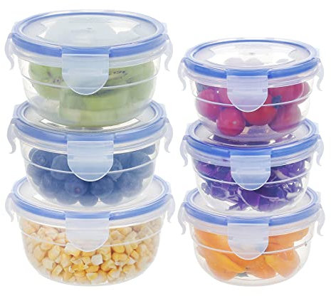 KIGI [ 6 PACK ] 20.3oz/10.1oz Plastic Mixing Bowls Set with Lid Leakproof Food Storage Container Set Portion Control Containers