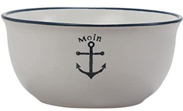 Seaside No.64 - maritimes Steingutgeschirr - Motive Anker, Steuerrad & Papierboot - Steinzeugkeramik weiß & blau - Geschirrset Küchenzubehör - Geschenkartikel (weiß, Schale Anker)