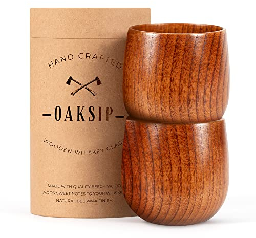 Oaksip The Original Bourbon - Vaso de madera para beber, regalo para hombres, vidrio de madera acabado antiguo, gran regalo de whisky para hombres, papá o hermano (paquete de 2)