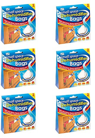 Small Space Dehumidifier Bags Pack of 6 (12 Sachets Total) – Moisture Absorber for Wardrobes, Drawers, Caravans, Cupboards & Small Rooms – Prevent Damp, Mould, Mildew & Condensation