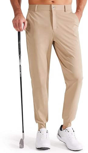 Libin Herren Golfhose Stretch Slim Fit Golf Jogginghose Anzughose Sporthose Lang Jogger Pants Chino Stoffhose mit Taschen, Khaki L