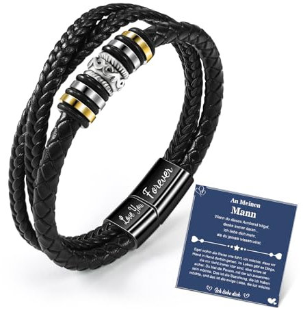 CheersLife Valentinstag Geschenke für Ihn Männer Geschenk Herren Armband Leder Liebe Dich Für Immer Armband Für Ehemann Armbänder Für Herren Lederarmband Geschenk Für Freund Partner 3 Lagen