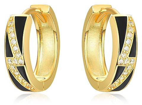 TANGPOET Herren Ohrringe Silber 925 Schwarz Gold Blitz Ohrring Männer Klappcreolen Creolen Klein Ohrschmuck Geschenke für Frauen Damen Jungen Mädchen