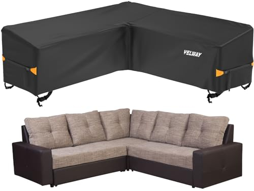 Velway Housse Salon de Jardin Forme en V - 420D Oxford Tissu Housse Protection Imperméable pour Meubles Extérieur, Anti-poussière Aide à Prolonger la Vie des Meubles (Noir, 255x255x87cm)