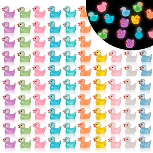 100 Mini Canards Lumineux en RéSine, PêChe Aux Canards, Mini Canards en RéSine, Canards Miniatures pour Aquarium, Maison De PoupéE, Bricolage, Empotage Fournitures De DéCoration De Pot (10 Couleurs)