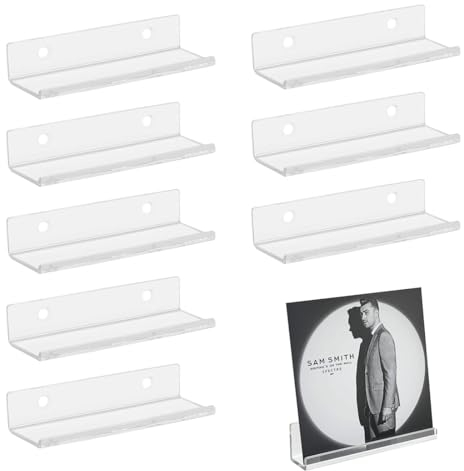 EIHI 8 Pezzi Porta CD e Dischi Vinile da Parete, Supporto per Album in Acrilico per Esporre Il Tuo LP Quotidiano, Decorazione per la Casa e Ufficio (Trasparente)
