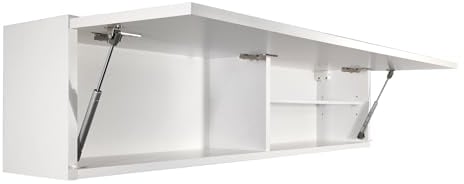 Milionmeblicom Armario Suspendido De Baño Laura 120x30x23 cm Mueble Pared Colgar con Estante Cocina Blanco Brillante de Almacenamiento Apertura Telescópica Moderno Mueble Auxiliar Espacioso