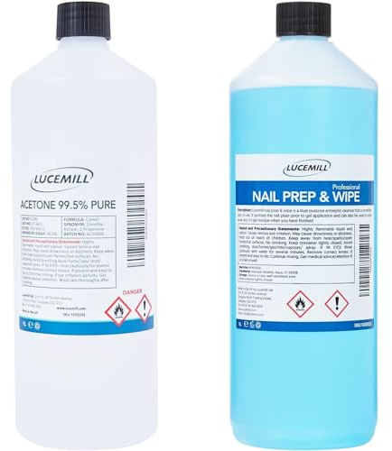 Lucemill 1 Litre Acetone 99.5% Pure Nail Polish Remover + 1 Litre Nail Prep & Wipe Cleanser Set