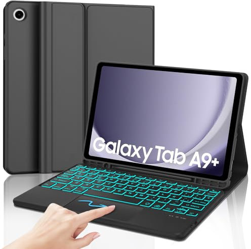YNNHUDEEP Teclado para Samsung Tab A9 Plus con Trackpad, Funda Teclado con Touchpad para Samsung Tab A9+/A9 Plus 11 2023, Español Ñ Teclado retroiluminado Bluetooth para Tablet A9 Plus, Negro
